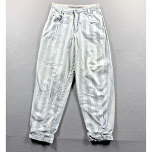 Vintage Zena Mom Jeans Womens 28 Blue Stripe High Rise Relaxed Tapered Fit 28x27
